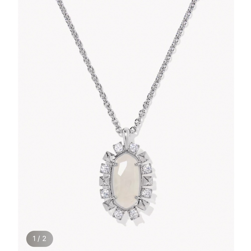 Kendra Scott Women Shanley Silver Short Pendant Necklace Iridescent Rock Crystal